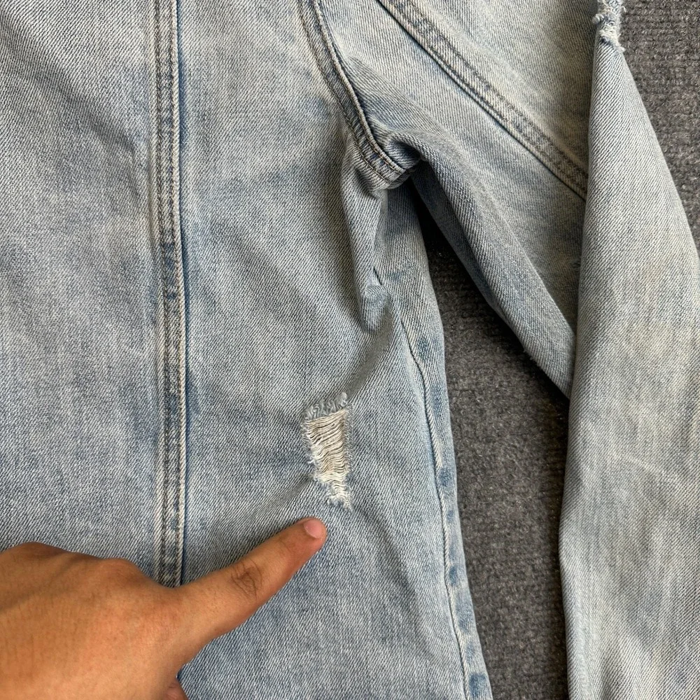 Gap 1969 Denim Trucker Jacket Mens L Tall Light Wash Distressed Ripped Button Up